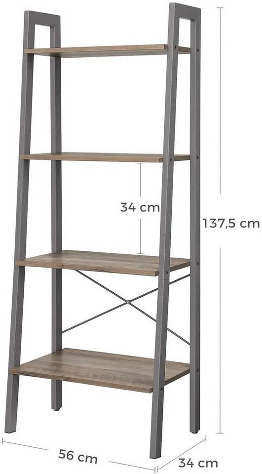 VASAGLE Standregal »LLS44MG LLS44X LLS45X«, Bücherregal, Leiterregal mit 4 Ebenen, vintage Grau 16 VASAGLE Standregal »LLS44MG LLS44X LLS45X«, Bücherregal, Leiterregal mit 4 Ebenen, vintage Grau – Bild 15