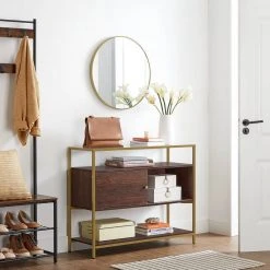 VASAGLE Konsolentisch »LSC016B24«, Beistelltisch, Flurtisch, mit Schiebetür, Schokoladenbraun-Mattgold -Vasagle Auslauf Geschäft aa5594f6 3add 414b bbd8 b704a181195e