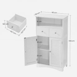 VASAGLE Badkommode »BBC145W01«, Kommode mit 2 Türen, 2 Schubladen, Hoch 108 cm, verstellbare Regalebene, skandinavischer Stil, weiß -Vasagle Auslauf Geschäft ab9a7e09 7368 49d6 99a3 289010d9c145