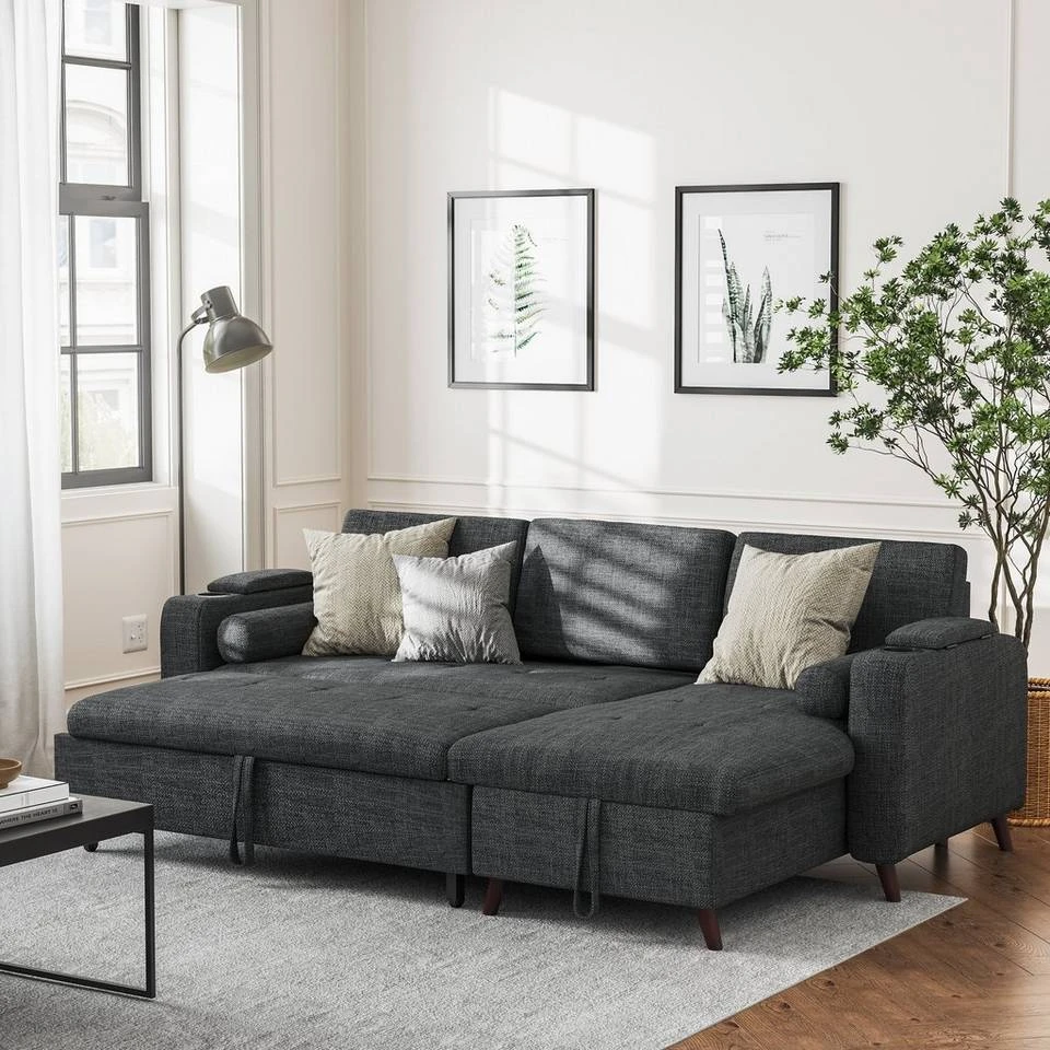 VASAGLE Schlafsofa »LCS801«, Bettsofa mit Stauraum, Ecksofa, mit Becherhalter, einfache Montage, 223 x 142 x 88 cm (L x B x H), modern Dunkelgrau, Hellgrau 13 VASAGLE Schlafsofa »LCS801«, Bettsofa mit Stauraum, Ecksofa, mit Becherhalter, einfache Montage, 223 x 142 x 88 cm (L x B x H), modern Dunkelgrau, Hellgrau – Bild 12