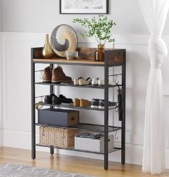 VASAGLE Schuhregal »LBS022B01«, Schuhregal, für 14 Paar Schuhe, erhöhte Seitenkanten, Industriestil, vintage