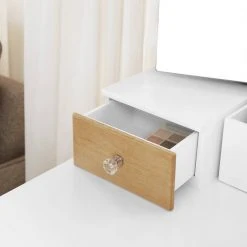 VASAGLE Schminktisch »RDT28K RDT28WT«, Frisiertisch, Kosmetiktisch mit Klappspiegel und 5 Schubladen, mit Hocker Natur, Wei&szlig; -Vasagle Auslauf Geschäft aed5ae4f b94a 4fb3 87bf abdd0419d976