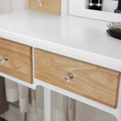 VASAGLE Schminktisch »RDT28K RDT28WT«, Frisiertisch, Kosmetiktisch mit Klappspiegel und 5 Schubladen, mit Hocker Natur, Wei&szlig; -Vasagle Auslauf Geschäft af966eec 5505 4d3e accf 2140c838b169