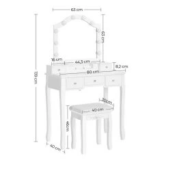 VASAGLE Schminktisch »RDT170W01«, Frisiertisch, Kosmetiktisch, mit gepolsterter Hocker, 10 Glühbirnen, weiß -Vasagle Auslauf Geschäft b00d5c1a 2475 4505 8641 788ca9eed5b3
