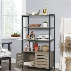 VASAGLE Bücherregal »LSC75«, Bücherschrank mit 3 Ablagen, 2 Lamellentüren, 70 x 30 x 121,5 cm Grau, Vintage -Vasagle Auslauf Geschäft b15af208 e232 46ce 9fd9 d42fd936dec0