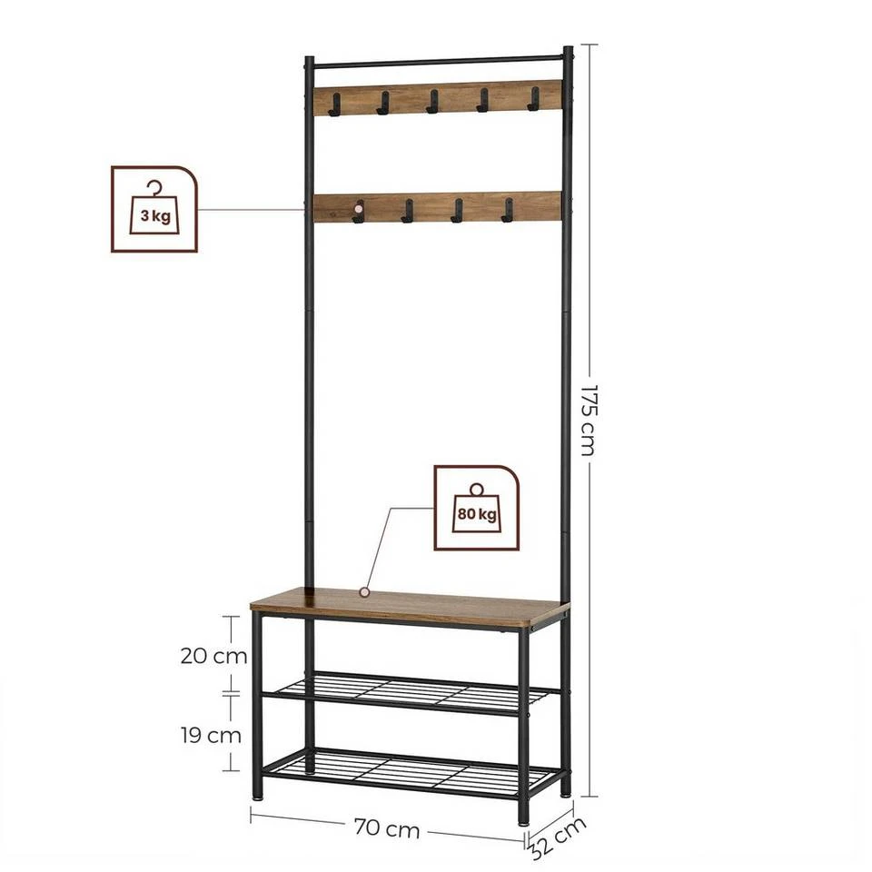 VASAGLE Garderobenständer »HSR41«, Kleiderständer mit Schuhablagen, vintage Grau, Walnussbraun 26 VASAGLE Garderobenständer »HSR41«, Kleiderständer mit Schuhablagen, vintage Grau, Walnussbraun – Bild 24