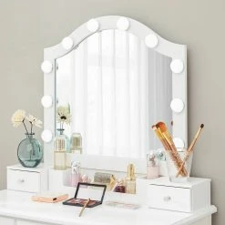 VASAGLE Schminktisch »RDT170W01«, Frisiertisch, Kosmetiktisch, mit gepolsterter Hocker, 10 Glühbirnen, weiß -Vasagle Auslauf Geschäft b5ffed04 6820 4d99 9513 024f18e1f538