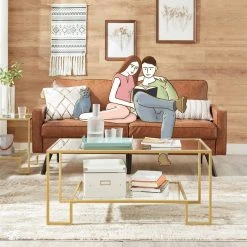 VASAGLE Couchtisch »LGT033A01«, Beistelltisch, 2 Ablagen aus Hartglas, Dekoration mit Stauraum, modernes Design, 100 x 55 x 45 cm, goldfarben -Vasagle Auslauf Geschäft b7c7b024 7474 4a8f 8dc8 612b8967200e