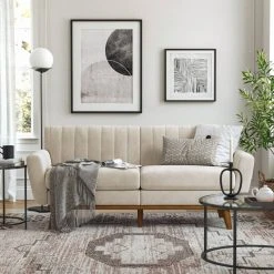 VASAGLE 3-Sitzer »LCS030«, Couch für Wohnzimmer, Beine aus Massivholz, Mid-Century Stil, 191 x 80,5 x 86 cm Beige, Grau