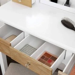 VASAGLE Schminktisch »RDT28K RDT28WT«, Frisiertisch, Kosmetiktisch mit Klappspiegel und 5 Schubladen, mit Hocker Natur, Wei&szlig; -Vasagle Auslauf Geschäft bcee81af 055f 4e4a b78b ed94bbb4dbec