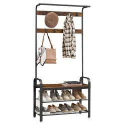 VASAGLE Garderobenständer »HSR400B01«, Garderobe, Schuhregal, mit Sitzfläche und 9 abnehmbaren Haken, 2 Gitterablagen -Vasagle Auslauf Geschäft bea1faf2 3705 4676 864e c1466a249d22