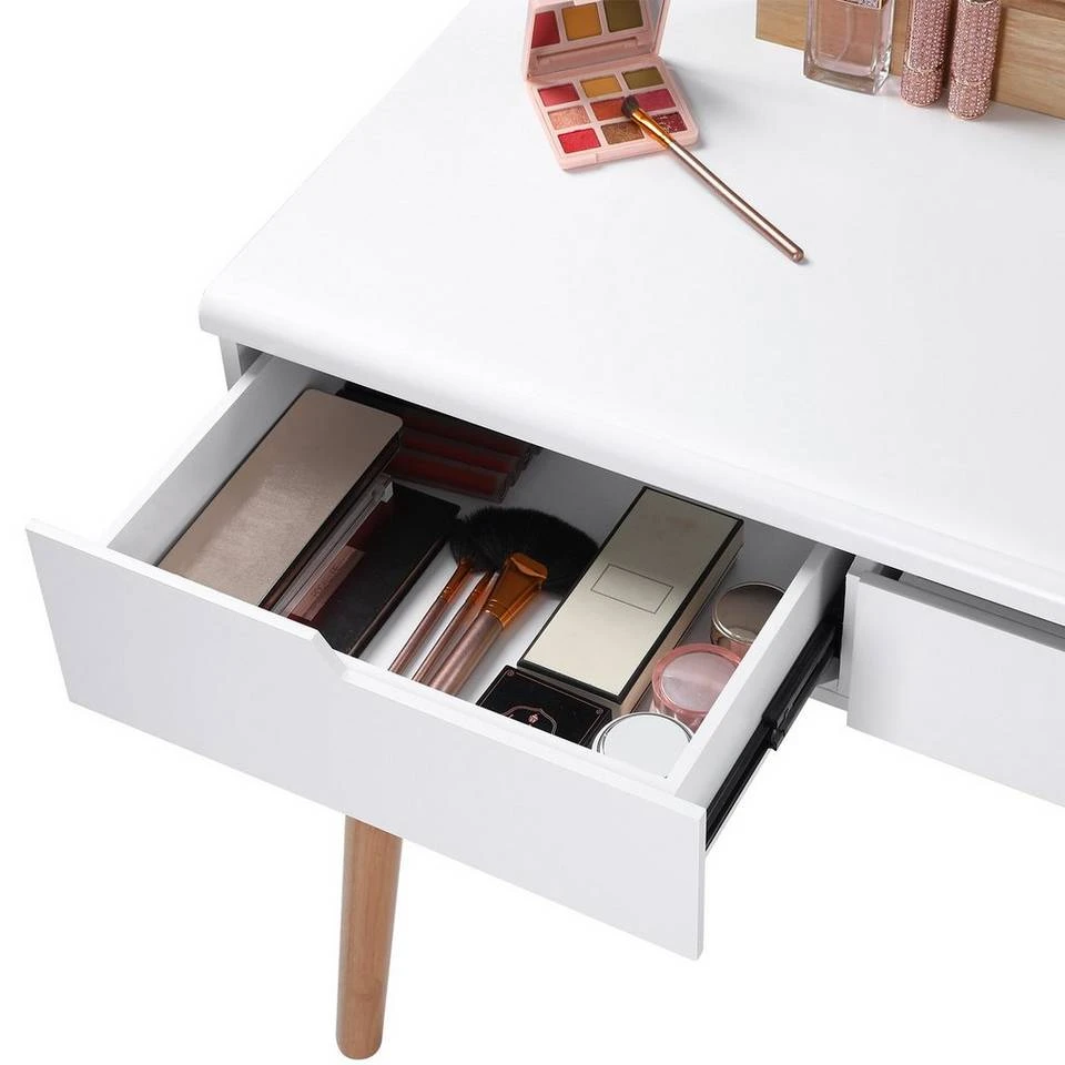 VASAGLE Schminktisch »RDT11BK RDT11K«, Frisiertisch, mit rundem Spiegel und gepolstertem Hocker, 2 große Schubladen Schwarz | schwarz, Weiß | natur 7 VASAGLE Schminktisch »RDT11BK RDT11K«, Frisiertisch, mit rundem Spiegel und gepolstertem Hocker, 2 große Schubladen Schwarz | schwarz, Weiß | natur – Bild 5