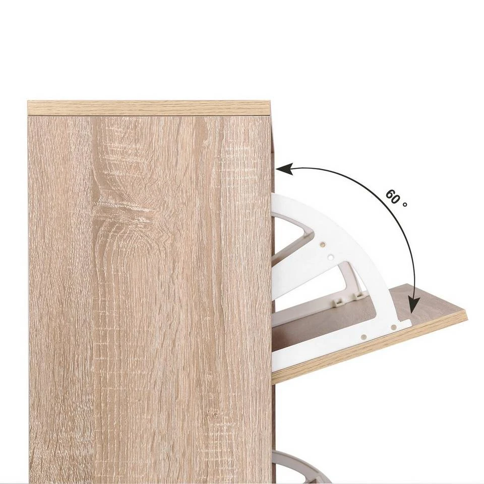 VASAGLE Schuhschrank »LBC03« Schuhregal mit 3 Klappen und Ebenen, perfekt für schmale Flure, 60 x 24 x 120 cm (L x B x H) Eichenfarben, Vintage, Weiß 7 VASAGLE Schuhschrank »LBC03« Schuhregal mit 3 Klappen und Ebenen, perfekt für schmale Flure, 60 x 24 x 120 cm (L x B x H) Eichenfarben, Vintage, Weiß – Bild 5