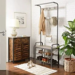 VASAGLE Garderobenständer »HSR40B«, Kleiderständer mit 9 Haken, Schuhregal mit 3 Ablagen und stilvollen Griffen, 183 cm hoch, Industrie-Design Grau, Vintage, Wei&szlig; -Vasagle Auslauf Geschäft c56d93ad acae 402c b511 2d9dcff0ea84
