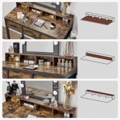 VASAGLE Schminktisch »RVT014A10 RVT014B01«, Frisiertisch, Kosmetiktisch mit Hocker, 10 LED-Glühbirnen, einstellbare Helligkeit Vintagebraun-Schwarz, Weiß-gold 23 VASAGLE Schminktisch »RVT014A10 RVT014B01«, Frisiertisch, Kosmetiktisch mit Hocker, 10 LED-Glühbirnen, einstellbare Helligkeit Vintagebraun-Schwarz, Weiß-gold -Vasagle Auslauf Geschäft c6a86ac4 62c1 4d30 bf68 4a975d971545