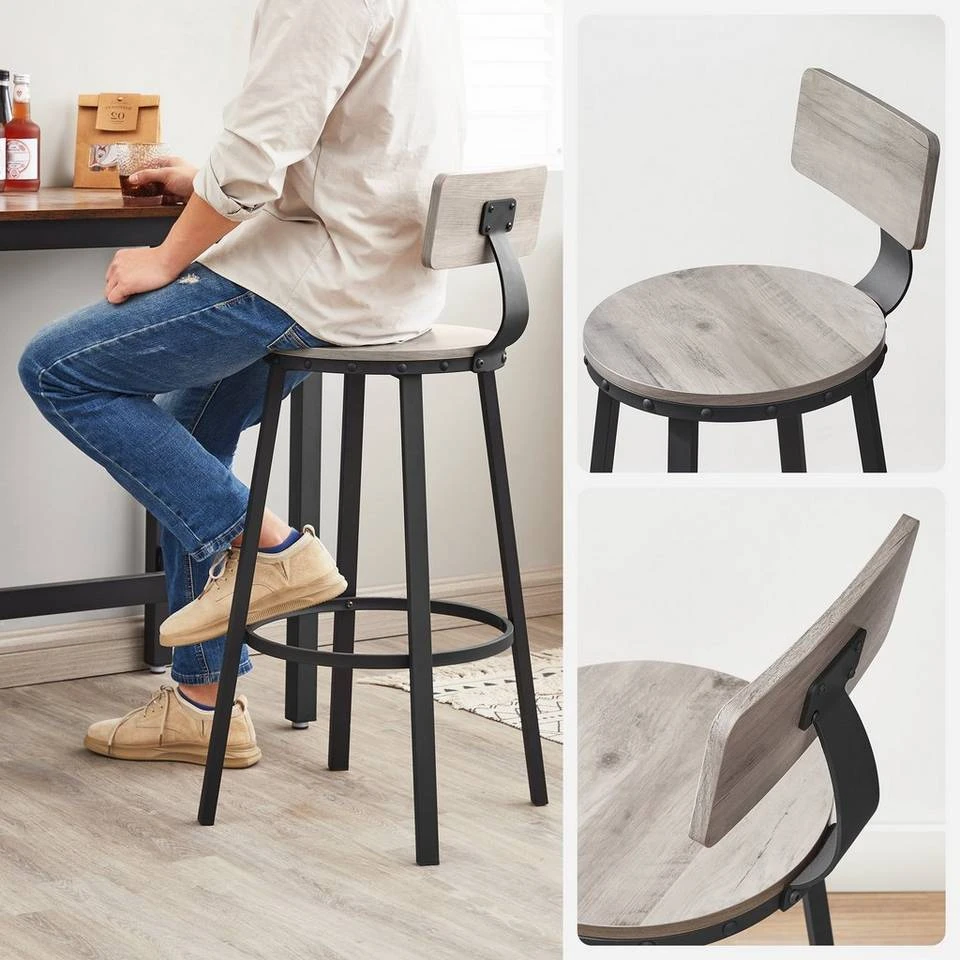 VASAGLE Barhocker »LBC026B01V1/B02/076B01« (2 St), 2er Set Barstühle, Küchenstühle, Sitzhöhe 73 / 62.5 cm, vintage Greige-Schwarz, Vintagebraun-Schwarz 19 VASAGLE Barhocker »LBC026B01V1/B02/076B01« (2 St), 2er Set Barstühle, Küchenstühle, Sitzhöhe 73 / 62.5 cm, vintage Greige-Schwarz, Vintagebraun-Schwarz – Bild 17