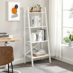 VASAGLE Standregal »LLS200N01 LLS200W01«, Bücherregal, Leiterregal mit 4 Ebenen Natur, Weiß