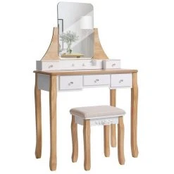 VASAGLE Schminktisch »RDT25WT/BK/K«, Frisiertisch, Kosmetiktisch, mit Spiegel ohne Rahmen, Polsterhocker, Massivholzbeinen Schwarz, Weiß-Natur, Weiß 34 VASAGLE Schminktisch »RDT25WT/BK/K«, Frisiertisch, Kosmetiktisch, mit Spiegel ohne Rahmen, Polsterhocker, Massivholzbeinen Schwarz, Weiß-Natur, Weiß -Vasagle Auslauf Geschäft ceaa6690 f133 4ac7 876a fb2d495b8883