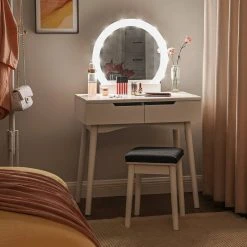 VASAGLE Schminktisch »RDT11WL RDT11BL«, Frisiertisch, Kosmetiktisch, mit Beleuchtung und gepolsterter Hocker Schwarz, Wei&szlig; -Vasagle Auslauf Geschäft ced7a118 9c39 4dc3 a599 36d2246f6db7