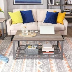 VASAGLE Couchtisch »LCT61«, Fernsehtisch mit großer Ablage, rautenförmiges Gitter, schwarzes Gestell, 106,2 x 60,2 x 45 cm Grau, Vintage -Vasagle Auslauf Geschäft d1d6d4e4 9f0f 4803 90f3 83079abbfb43