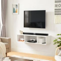 VASAGLE Wandregal »LTV104W01«, Hängeschrank, TV-Regal, TV-Schrank mit 3 Fächern, schwebend, platzsparend, weiß