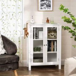 VASAGLE Vitrine »BBC80WT« Küchenschrank, Glasschrank, weiß