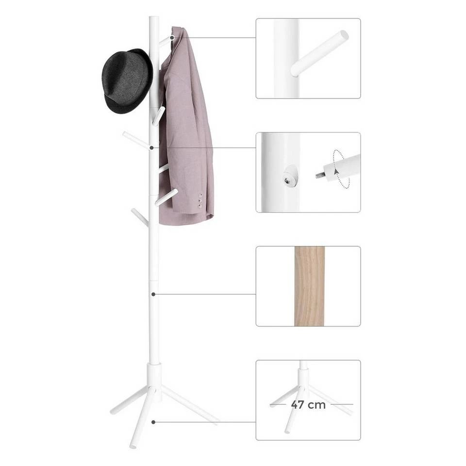 VASAGLE Garderobenständer »RCR04WT«, Kleiderständer aus Massivholz, in Baumform, mit 8 Haken, für Kleidung, Hüte, Taschen, Flur, Eingangsbereich, weiß 7 VASAGLE Garderobenständer »RCR04WT«, Kleiderständer aus Massivholz, in Baumform, mit 8 Haken, für Kleidung, Hüte, Taschen, Flur, Eingangsbereich, weiß – Bild 5