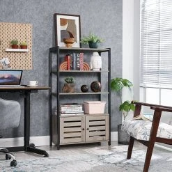 VASAGLE Bücherregal »LSC75«, Bücherschrank mit 3 Ablagen, 2 Lamellentüren, 70 x 30 x 121,5 cm Grau, Vintage -Vasagle Auslauf Geschäft d84cc7ad c42a 4583 8d5a cbe52b1f1c65