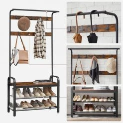 VASAGLE Garderobenständer »HSR400B01«, Garderobe, Schuhregal, mit Sitzfläche und 9 abnehmbaren Haken, 2 Gitterablagen -Vasagle Auslauf Geschäft d8a9bbed 337f 4c2e bd57 3cf2e431254b