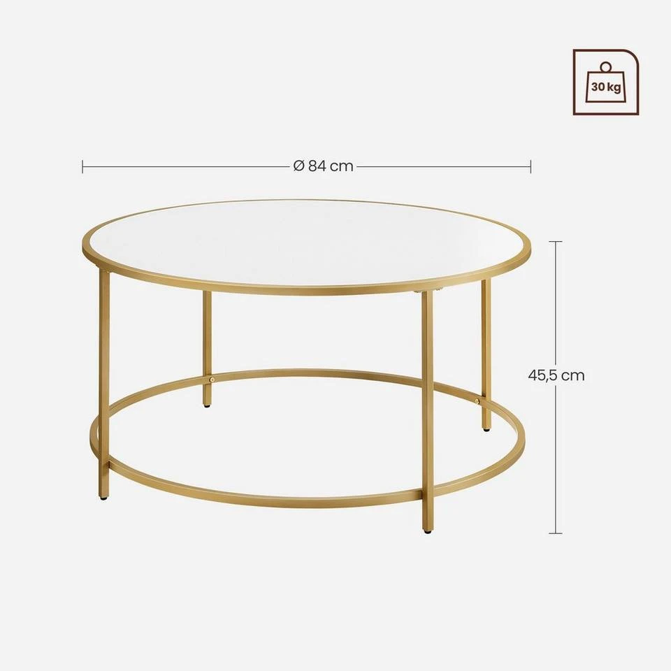 VASAGLE Couchtisch »LCT091A10«, Beistelltisch, Sofatisch, rund, mit goldfarbenem Stahlrahmen, modern, Ø 84 cm, weiß-goldfarben 12 VASAGLE Couchtisch »LCT091A10«, Beistelltisch, Sofatisch, rund, mit goldfarbenem Stahlrahmen, modern, Ø 84 cm, weiß-goldfarben – Bild 10