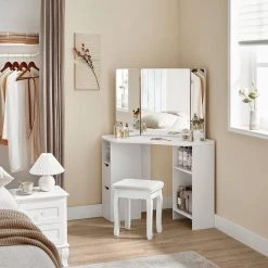 VASAGLE Schminktisch »RDT121T10«, Eckschminktisch, Frisiertisch,3-teiliger Klap pspiegel, 2 Schubladen, 3 offene Fächer -Vasagle Auslauf Geschäft dba07ea3 3d11 4da6 a093 d4780b7788dc