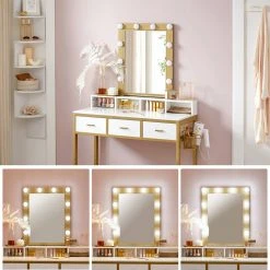 VASAGLE Schminktisch »RVT014A10 RVT014B01«, Frisiertisch, Kosmetiktisch mit Hocker, 10 LED-Glühbirnen, einstellbare Helligkeit Vintagebraun-Schwarz, Weiß-gold 29 VASAGLE Schminktisch »RVT014A10 RVT014B01«, Frisiertisch, Kosmetiktisch mit Hocker, 10 LED-Glühbirnen, einstellbare Helligkeit Vintagebraun-Schwarz, Weiß-gold -Vasagle Auslauf Geschäft dc03f3d5 8be5 4973 b7e2 ab261d1e95bc