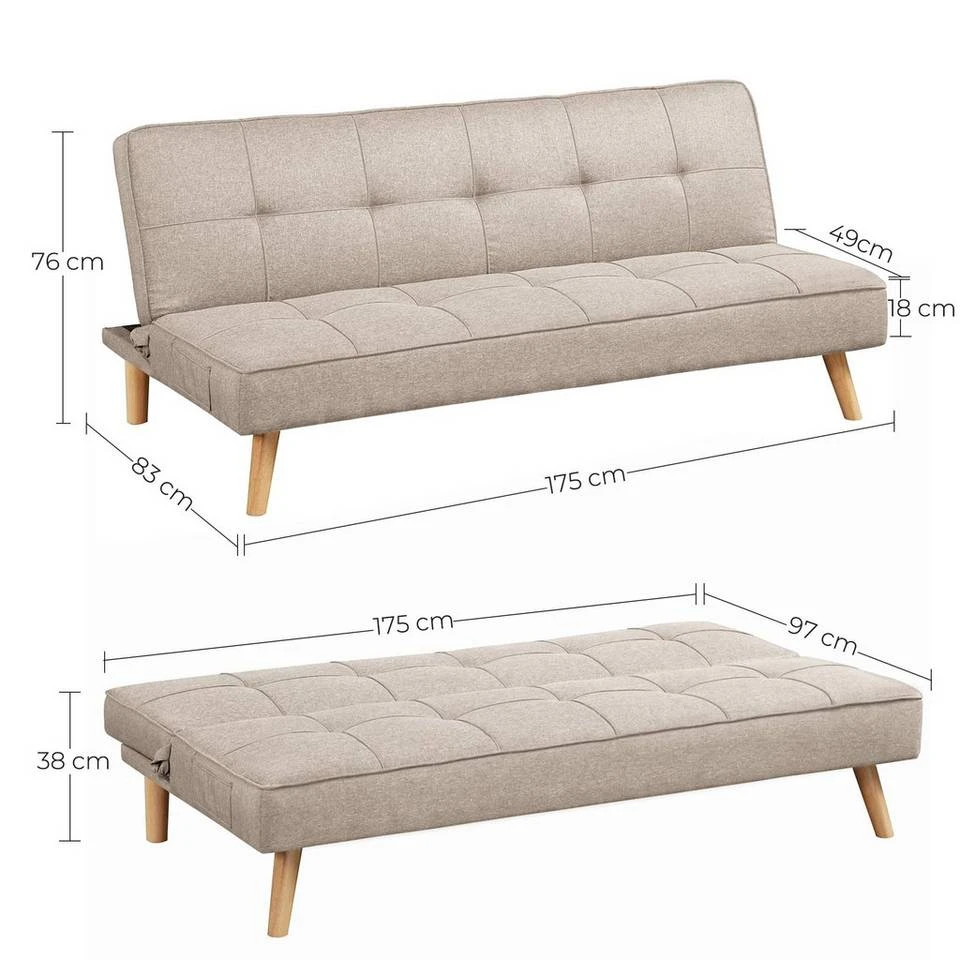 VASAGLE Schlafsofa »LCS701«, Schlafcouch, Bettsofa, 175 x 83 x 76 cm, Ausklappsofa, Wohnheim, grau Beige 16 VASAGLE Schlafsofa »LCS701«, Schlafcouch, Bettsofa, 175 x 83 x 76 cm, Ausklappsofa, Wohnheim, grau Beige – Bild 15