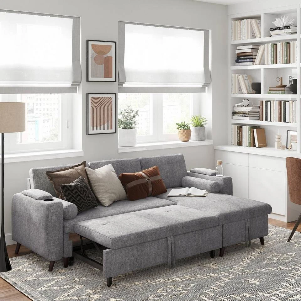 VASAGLE Schlafsofa »LCS801«, Bettsofa mit Stauraum, Ecksofa, mit Becherhalter, einfache Montage, 223 x 142 x 88 cm (L x B x H), modern Dunkelgrau, Hellgrau 7 VASAGLE Schlafsofa »LCS801«, Bettsofa mit Stauraum, Ecksofa, mit Becherhalter, einfache Montage, 223 x 142 x 88 cm (L x B x H), modern Dunkelgrau, Hellgrau – Bild 6