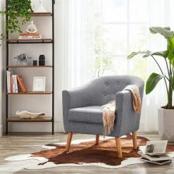 VASAGLE Relaxliege »LAC005G01 LAC005M01«, Loungesessel, mit Sitzkissen, Beine aus Massivholz, modern, für Wohnzimmer, Büro Beige, Grau