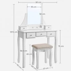 VASAGLE Schminktisch »RDT25WT/BK/K«, Frisiertisch, Kosmetiktisch, mit Spiegel ohne Rahmen, Polsterhocker, Massivholzbeinen Schwarz, Weiß-Natur, Weiß 43 VASAGLE Schminktisch »RDT25WT/BK/K«, Frisiertisch, Kosmetiktisch, mit Spiegel ohne Rahmen, Polsterhocker, Massivholzbeinen Schwarz, Weiß-Natur, Weiß -Vasagle Auslauf Geschäft e1eb9c27 c863 4746 9b51 dbc89db7aeea