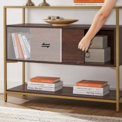 VASAGLE Konsolentisch »LSC016B24«, Beistelltisch, Flurtisch, mit Schiebetür, Schokoladenbraun-Mattgold -Vasagle Auslauf Geschäft e4dbd961 5b8f 4fd1 ab0d 17348f9a0379