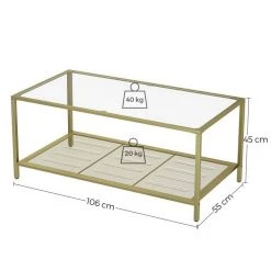 VASAGLE Couchtisch »LGT031A01«, Sofatisch, Beistelltisch, mit Hartglas und engmaschiger Gitterablage, aus Metallgestell, Gold-Transparent -Vasagle Auslauf Geschäft e5ae3e3e 4c13 4500 91c4 1ef6d3c6bf03