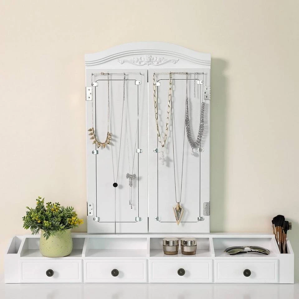 VASAGLE Schminktisch »RDT60WT RDT60BK«, Frisiertisch, Kosmetiktisch mit 3-teiliger Klappspiegel,mit Hocker Schwarz, Weiß 4 VASAGLE Schminktisch »RDT60WT RDT60BK«, Frisiertisch, Kosmetiktisch mit 3-teiliger Klappspiegel,mit Hocker Schwarz, Weiß – Bild 2