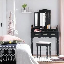 VASAGLE Schminktisch »RDT60WT RDT60BK«, Frisiertisch, Kosmetiktisch mit 3-teiliger Klappspiegel,mit Hocker Schwarz, Weiß 30 VASAGLE Schminktisch »RDT60WT RDT60BK«, Frisiertisch, Kosmetiktisch mit 3-teiliger Klappspiegel,mit Hocker Schwarz, Weiß -Vasagle Auslauf Geschäft e8116bfe 4f32 42bc 86e5 3e852537e015