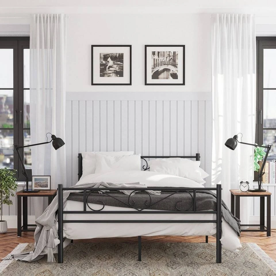 VASAGLE Metallbett »RMB061 RMB063«, Einzelbett, Doppelbett, mit Lattenrost und Bettgestell, für kleine Räume, Gästebett Schwarz, Weiß 31 VASAGLE Metallbett »RMB061 RMB063«, Einzelbett, Doppelbett, mit Lattenrost und Bettgestell, für kleine Räume, Gästebett Schwarz, Weiß – Bild 31