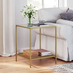 VASAGLE Beistelltisch »LGT030W01 LGT030A01«, Couchtisch mit 2 Ebenen, aus Hartglas, Gold-Transparent -Vasagle Auslauf Geschäft f1af12d9 4253 468f 9877 c2286fa3df71