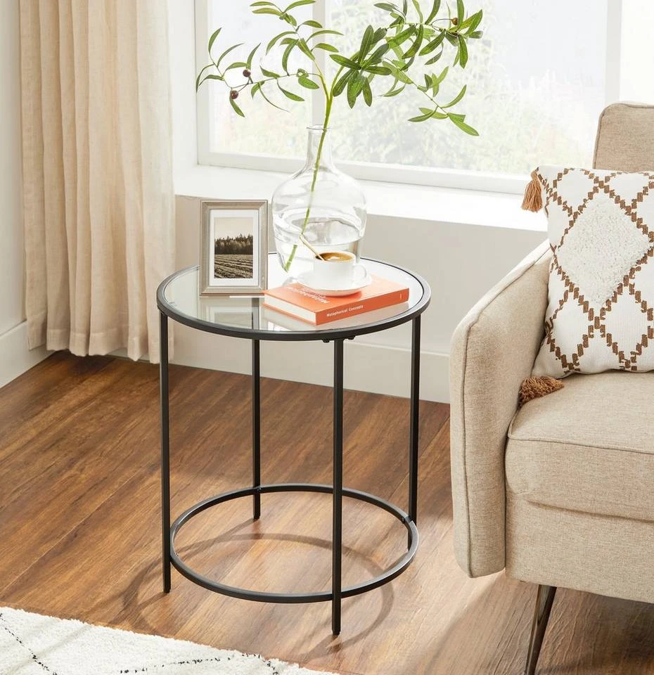 VASAGLE Beistelltisch »LGT20G/020B01«, Beistelltisch rund, kleiner Couchtisch, Glastisch mit Metallgestell, Nachttisch, Sofatisch Gold, Roségold, Schwarz 10 VASAGLE Beistelltisch »LGT20G/020B01«, Beistelltisch rund, kleiner Couchtisch, Glastisch mit Metallgestell, Nachttisch, Sofatisch Gold, Roségold, Schwarz – Bild 8