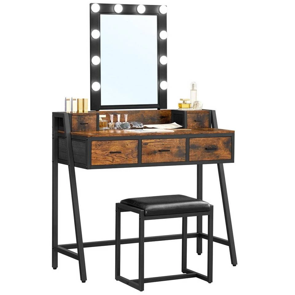 VASAGLE Schminktisch »RVT015B01«, Frisiertisch, Kosmetiktisch, mit Hocker und Spiegel, 10 LED-Glühbirnen, vintage 10 VASAGLE Schminktisch »RVT015B01«, Frisiertisch, Kosmetiktisch, mit Hocker und Spiegel, 10 LED-Glühbirnen, vintage – Bild 8