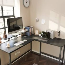 VASAGLE Eckschreibtisch »LWD56 LWD056«, Eckschreibtisch, L-förmiger Computertisch, beweglichem Monitoraufsatz, Büro, Gaming, Metall Grau, Schwarz, Vintage -Vasagle Auslauf Geschäft f774c959 0eae 4056 b492 97bc859e9c33