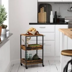 VASAGLE Computertisch »LWD066B01«, Schreibtisch mit Monitorständer, 3-stöckiger Rollwagen, Stahlrahmen, Industriestil, vintage -Vasagle Auslauf Geschäft f803a653 b0a4 41a2 bd80 a2d9e41094da