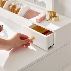 VASAGLE Schminktisch »RDT173W01«, Frisiertisch,Kosmetiktisch mit 10 Glühbirnen und gepolsterter Hocker, Massivholzbeinen -Vasagle Auslauf Geschäft f8d6aaf3 8ff8 4cca ae1b c108f4bab766