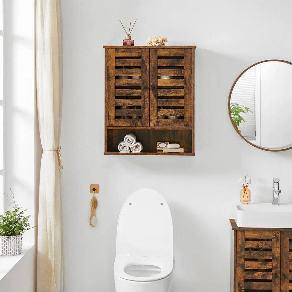 VASAGLE Hängeschrank »BBK121X01« Badezimmerschrank, Wandschrank, höhenverstellbarer Einlegeboden, 60 x 20 x 70 cm, vintage 5 VASAGLE Hängeschrank »BBK121X01« Badezimmerschrank, Wandschrank, höhenverstellbarer Einlegeboden, 60 x 20 x 70 cm, vintage – Bild 3